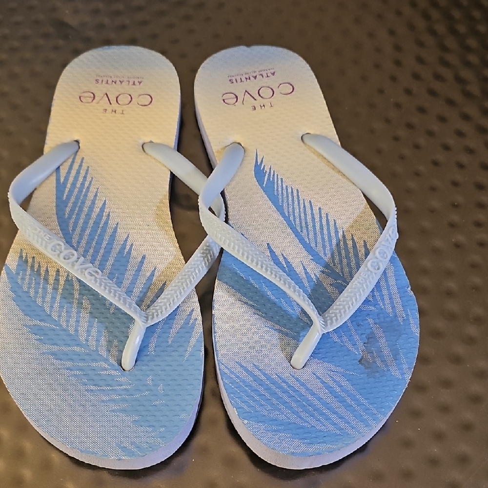 Blue Palm Leaf Flip Flops